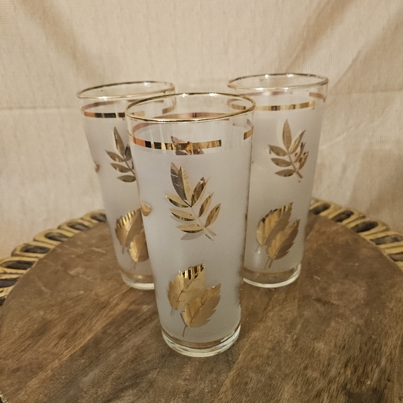 Libbey Golden Foliage Frosted Barware Flat Tumbler Drinking Glasses set of 3 - Picture 4 of 16